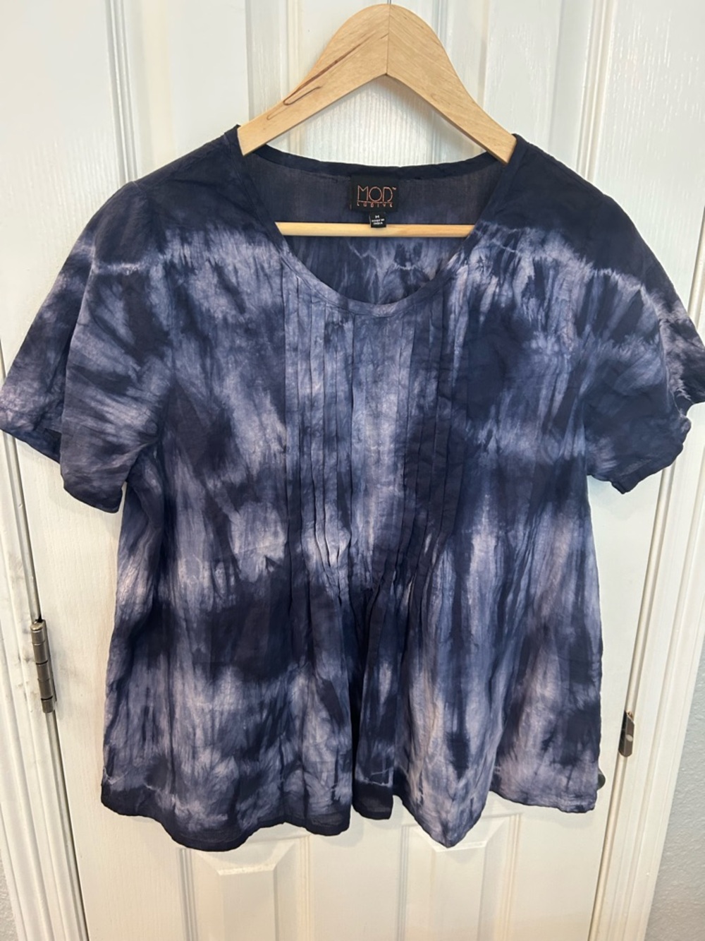 ❤️ MOD Reflections Navy Tie-Dye Pintuck Short Sleeve Tee